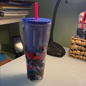 Starbucks Blue Tumbler with Pink Straw